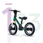 bicicletta senza pedali 3 in 1 verde scuro per bambini piccoli, in modalità equilibrio, senza pedali né rotelle
