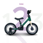 bicicletta senza pedali 3 in 1 verde scuro con rotelle di sicurezza in modalità "spinta" per bambini piccoli