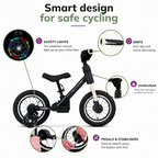 Merkmale des Kidcruiser 3-in-1-Laufrads in Schwarz