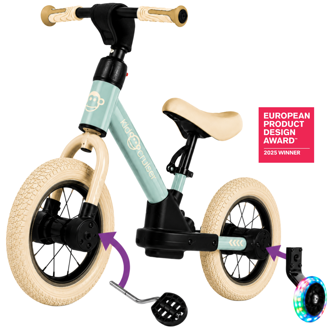 Bicicletta senza pedali 3 in 1 per bambini dai 2 anni in su | Kidcruiser
